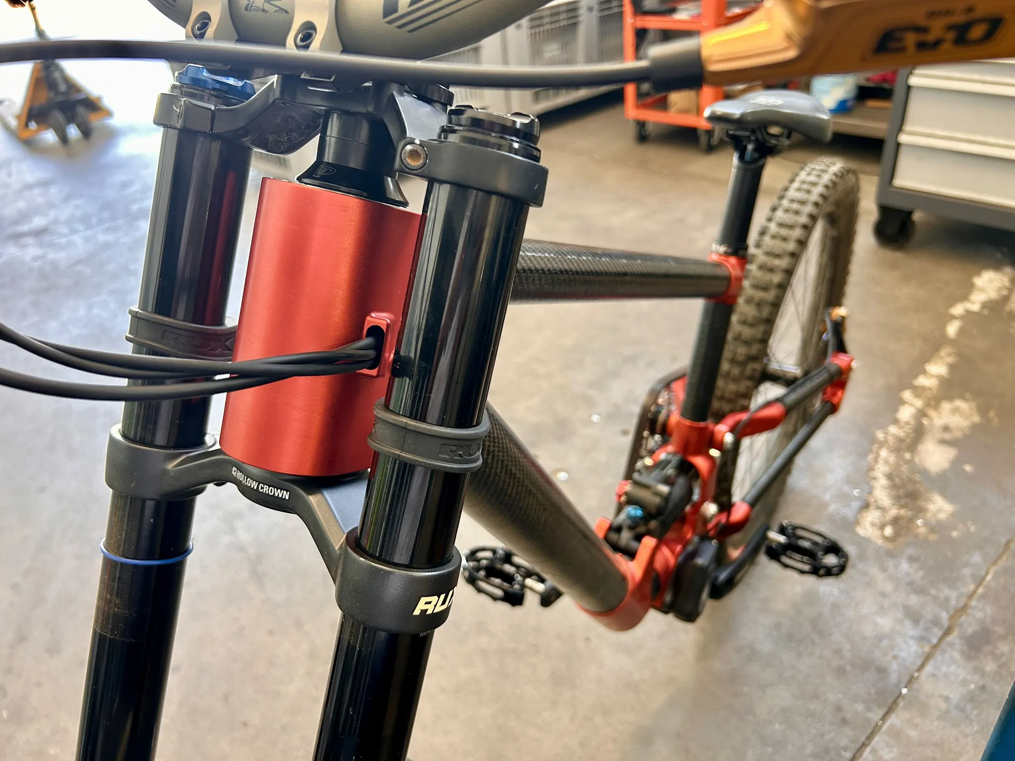 Horse With No Name head tube and dual-crown fork detail