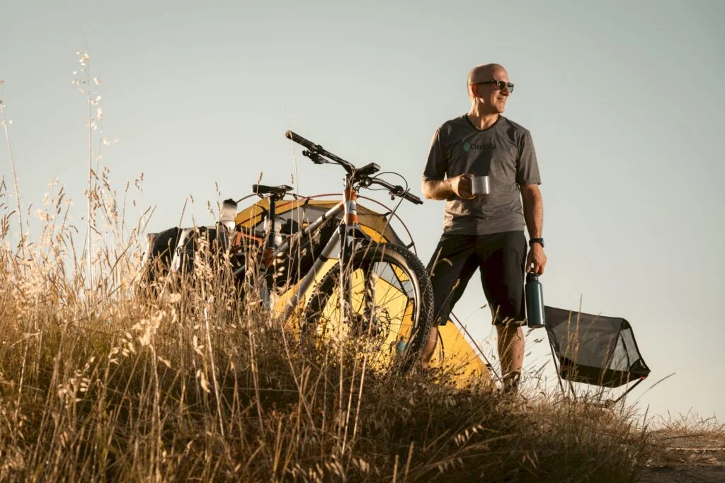 Traildiva bikepacking setup at camp
